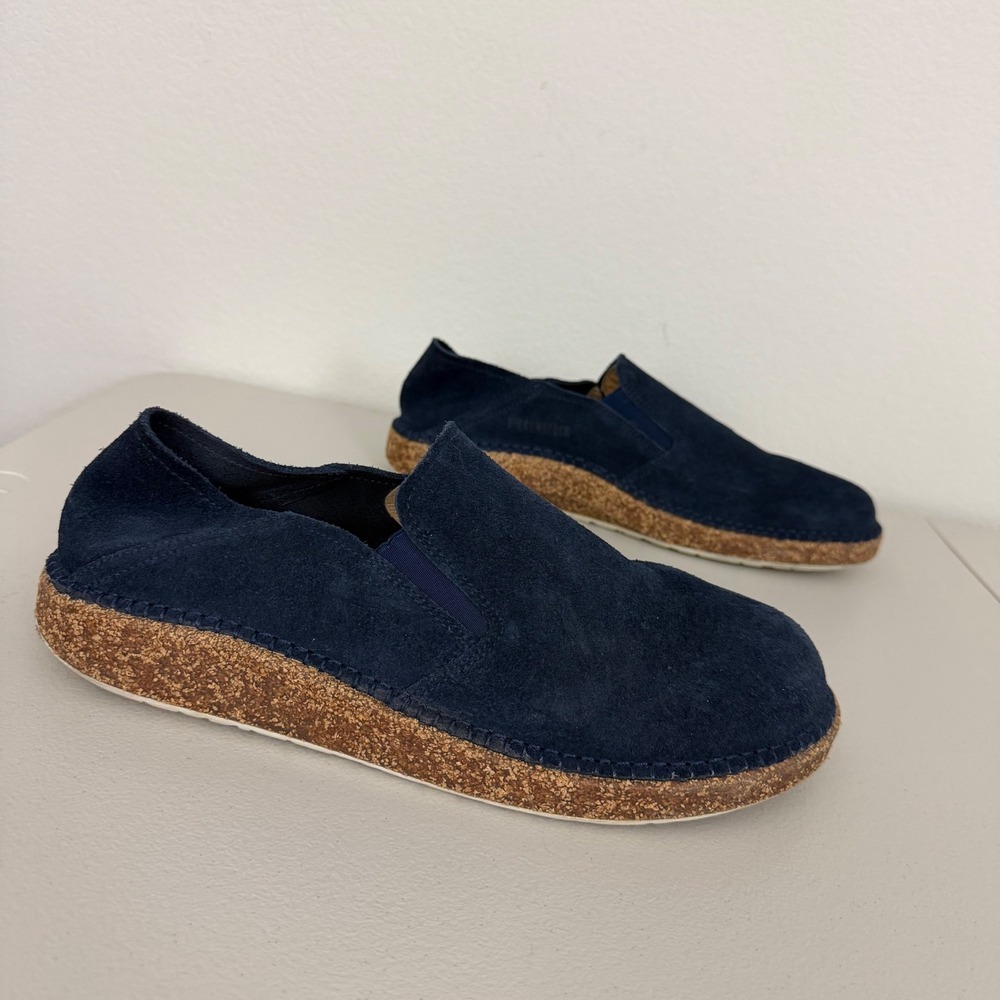 Birkenstock Callan Slip On Shoes Mens 45 Navy Blue Suede Cork Sole